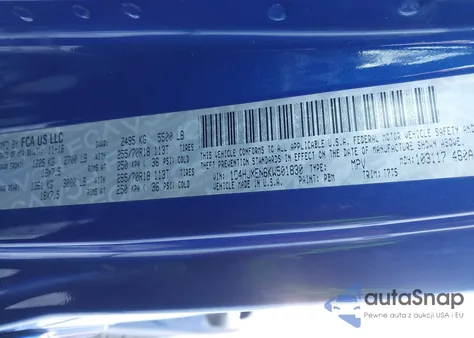 2019 Jeep Wrangler Unlimited Sahara 4X4 z USA, uszkodzony, nr VIN 1C4HJXEN6KW501830